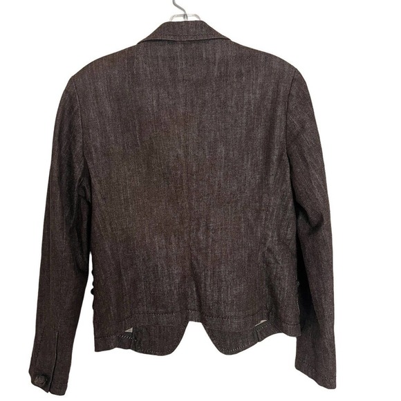 Max Mara Blazer Jacket XS US 2 Denim Gray Beaded Embroidery Yarn Floral Detail - Picture 7 of 12